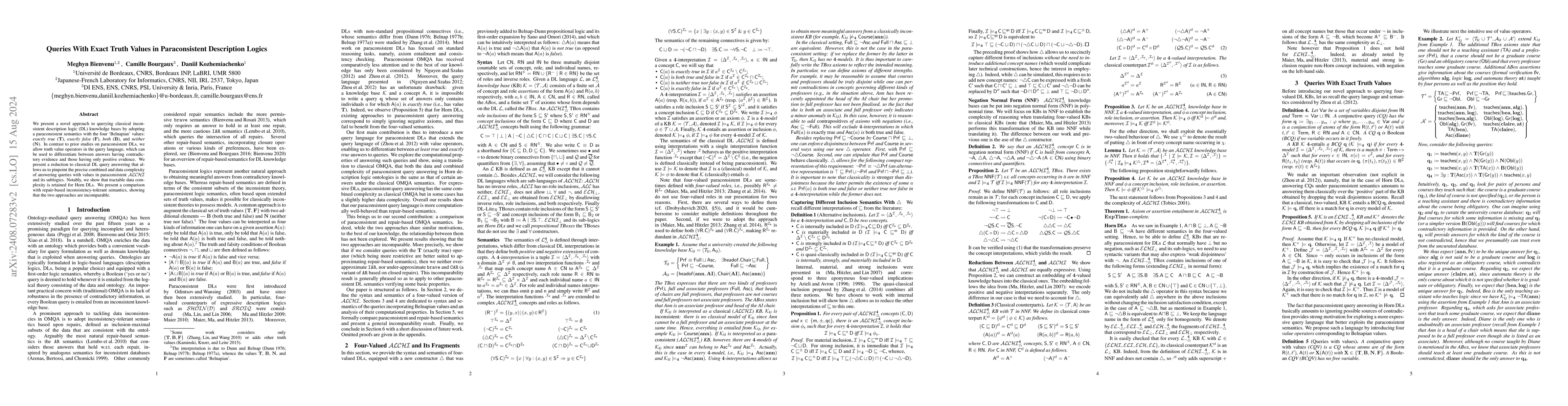 Thumbnail for Queries With Exact Truth Values in Paraconsistent Description Logics
