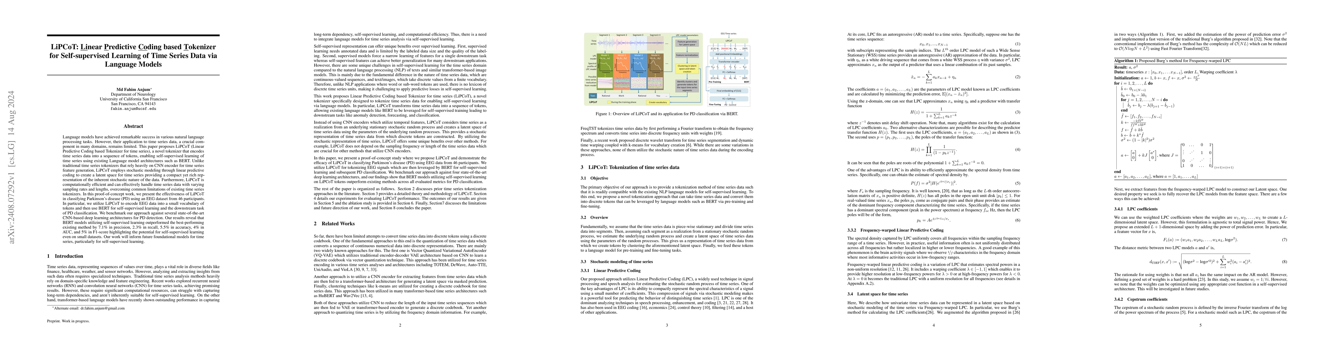 Thumbnail for LiPCoT: Linear Predictive Coding based Tokenizer for Self-supervised
  Learning of Time Series Data via Language Models