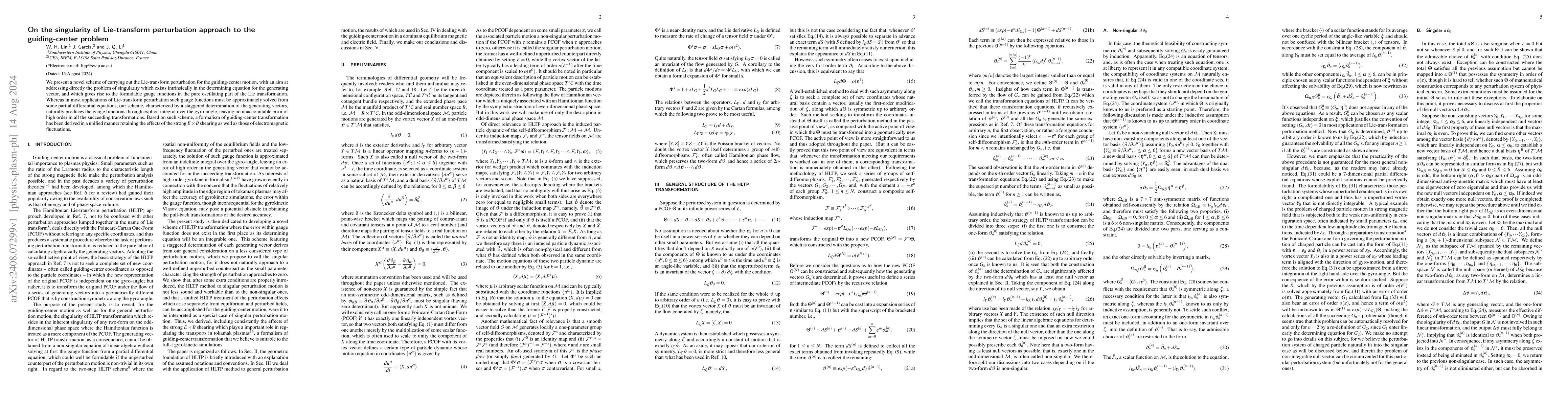 Thumbnail for On the singularity of Lie-transform perturbation approach to the
  guiding-center problem