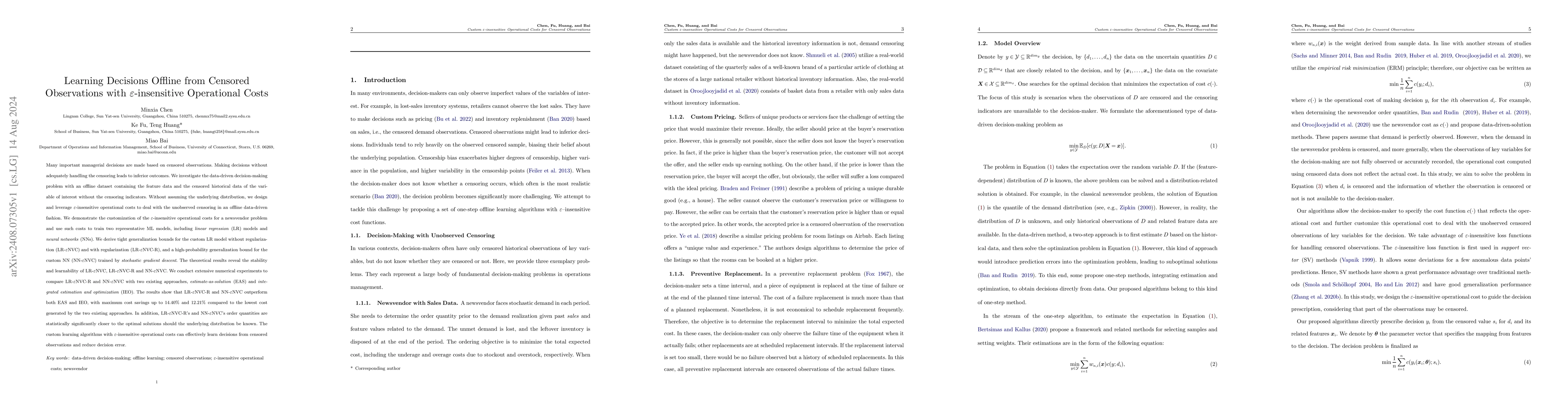 Thumbnail for Learning Decisions Offline from Censored Observations with
  ε-insensitive Operational Costs