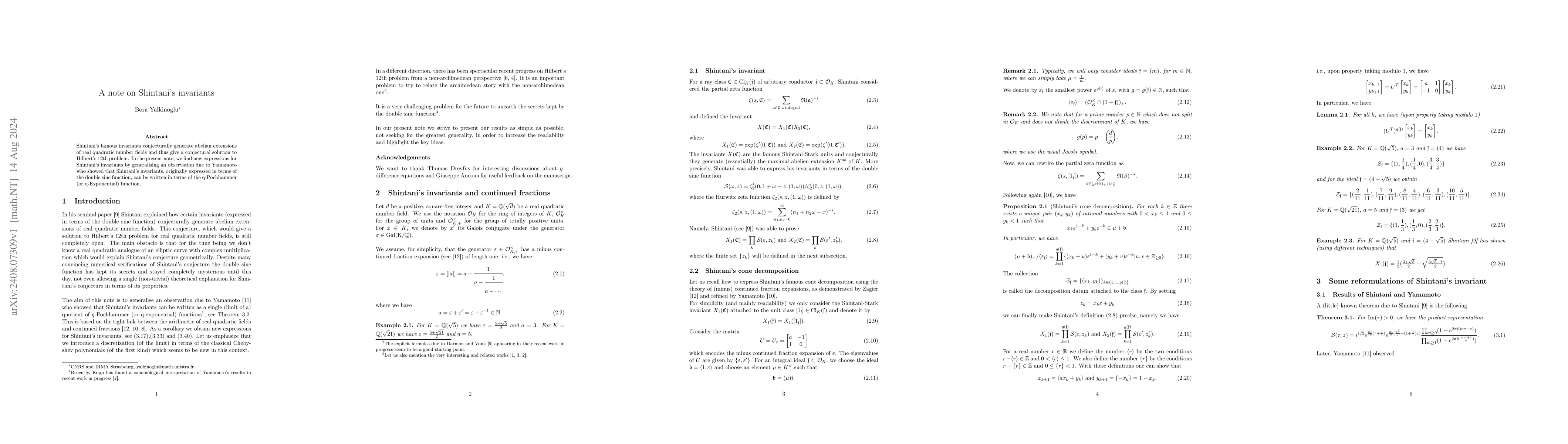 Thumbnail for A note on Shintani's invariants