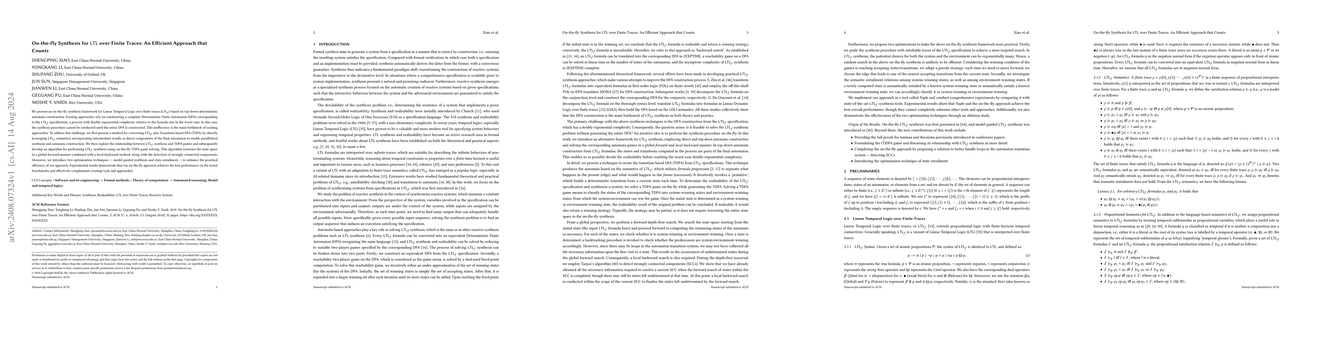 Thumbnail for On-the-fly Synthesis for LTL over Finite Traces: An Efficient Approach
  that Counts