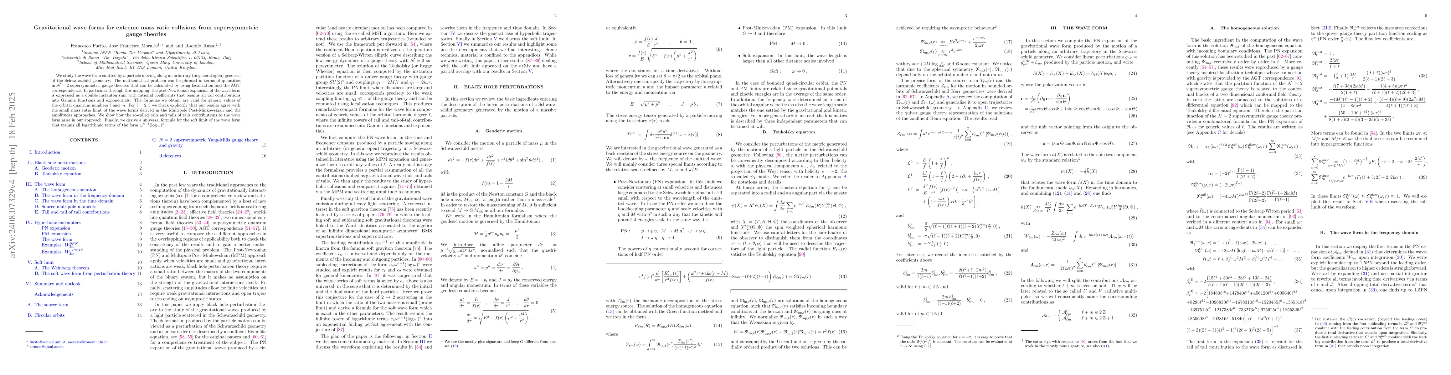 Thumbnail for Gravitational wave forms for extreme mass ratio collisions from
  supersymmetric gauge theories