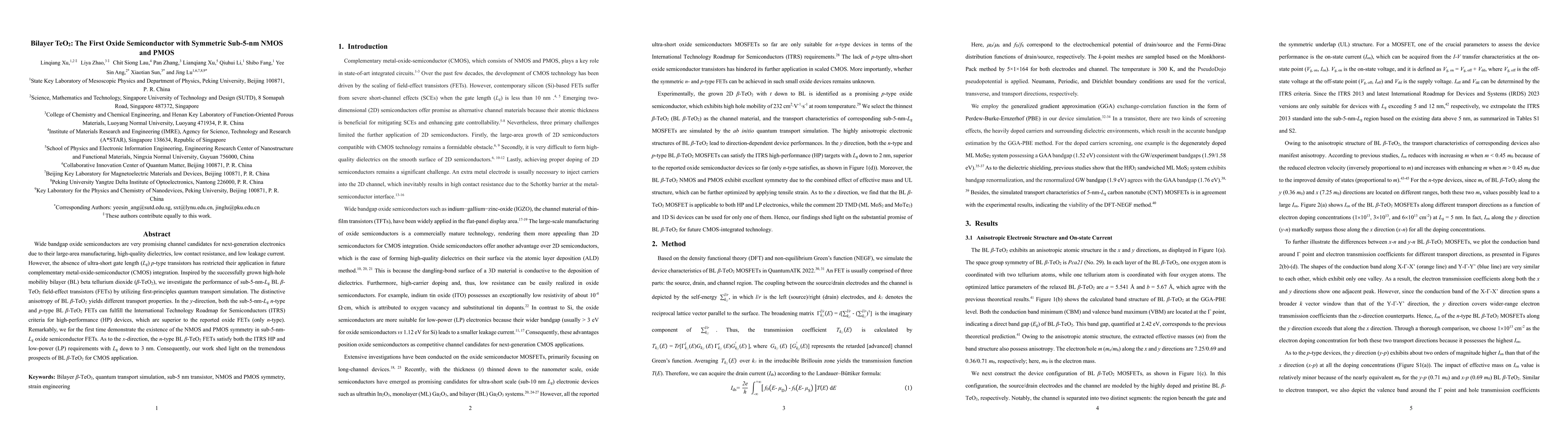 Thumbnail for Bilayer TeO2: The First Oxide Semiconductor with Symmetric Sub-5-nm NMOS
  and PMOS