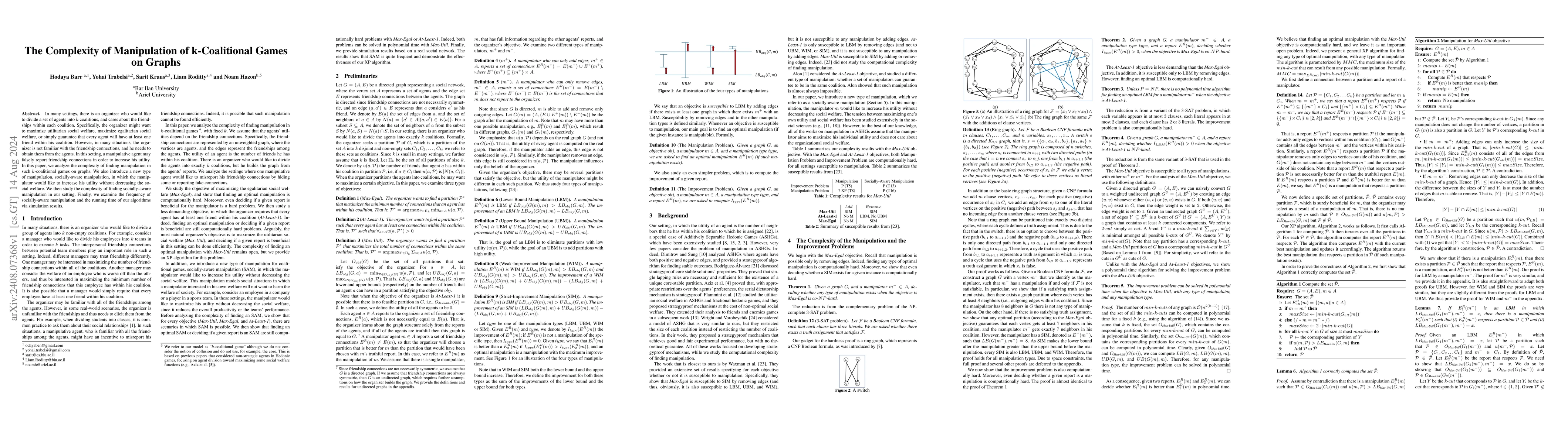 Thumbnail for The Complexity of Manipulation of k-Coalitional Games on Graphs