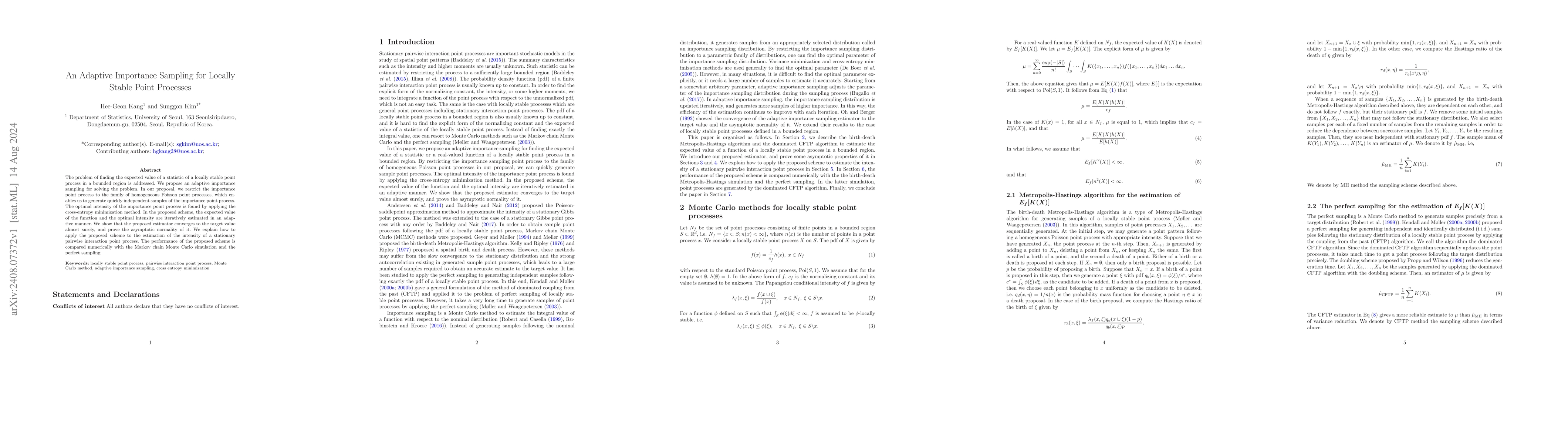 Thumbnail for An Adaptive Importance Sampling for Locally Stable Point Processes