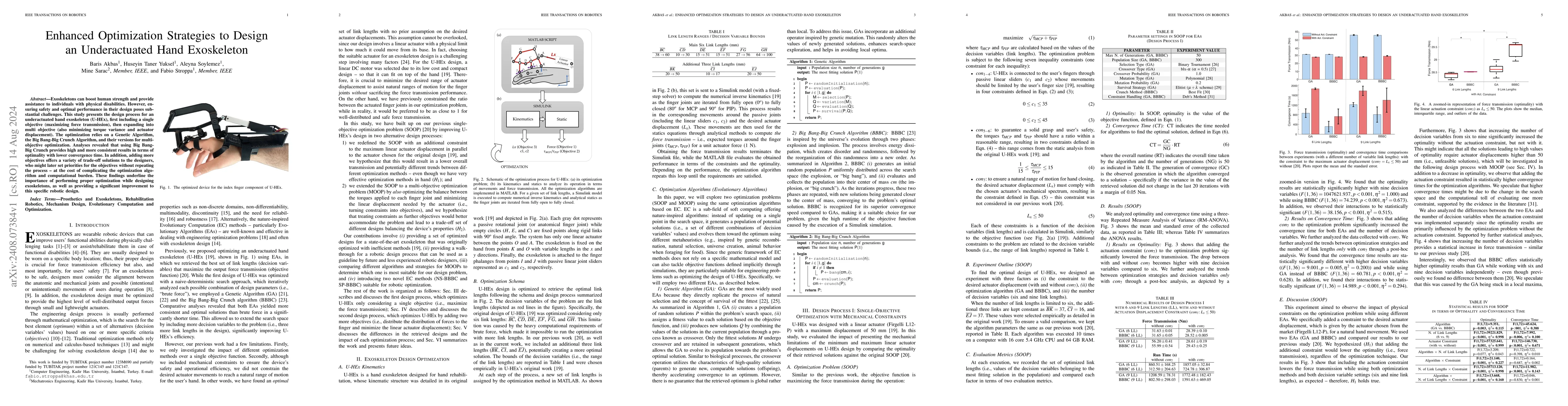 Thumbnail for Enhanced Optimization Strategies to Design an Underactuated Hand
  Exoskeleton