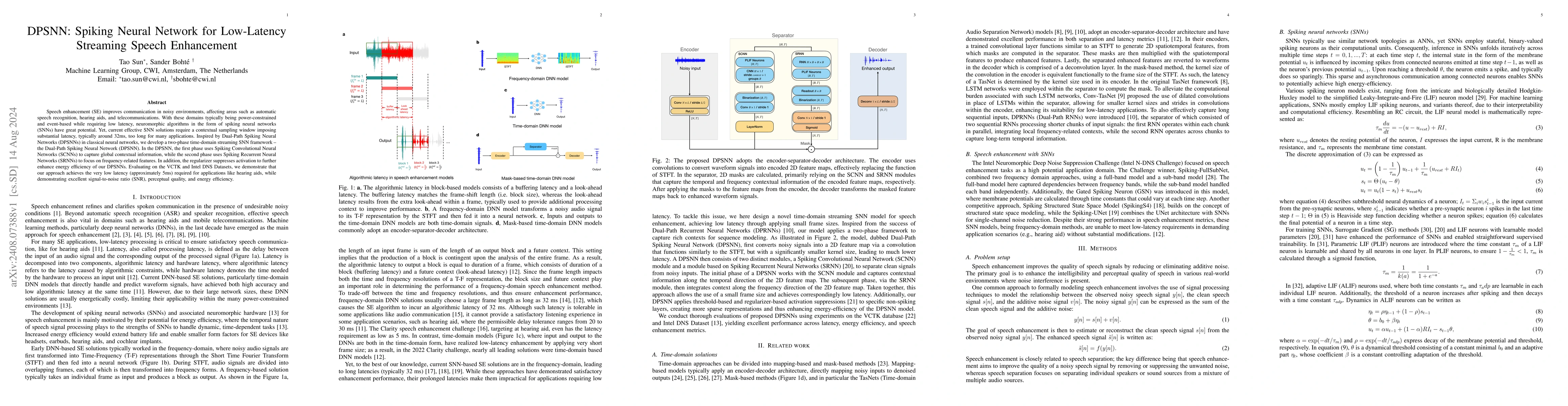 Thumbnail for DPSNN: Spiking Neural Network for Low-Latency Streaming Speech
  Enhancement