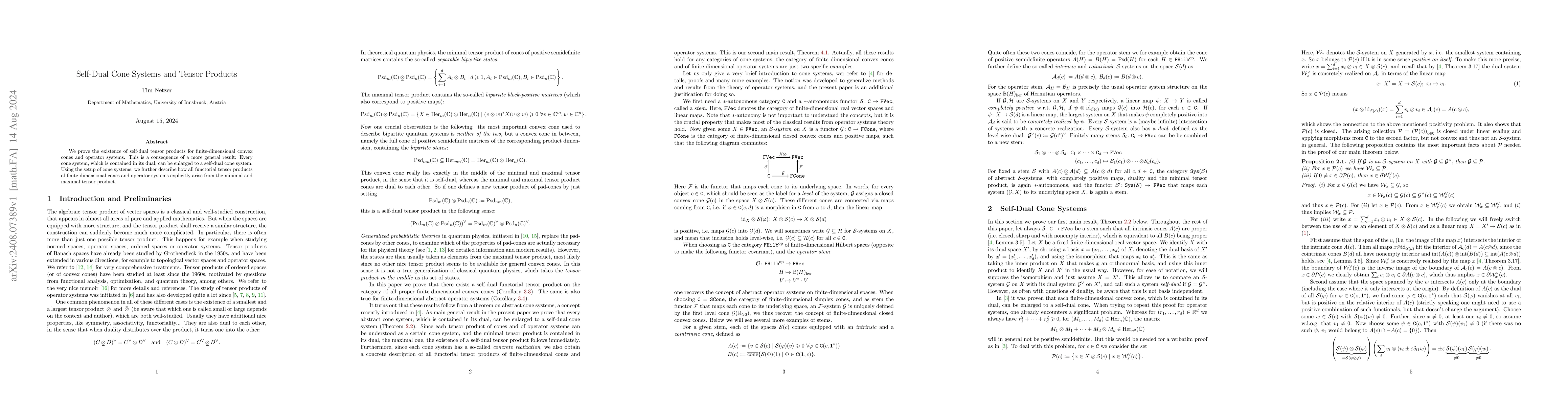 Thumbnail for Self-Dual Cone Systems and Tensor Products