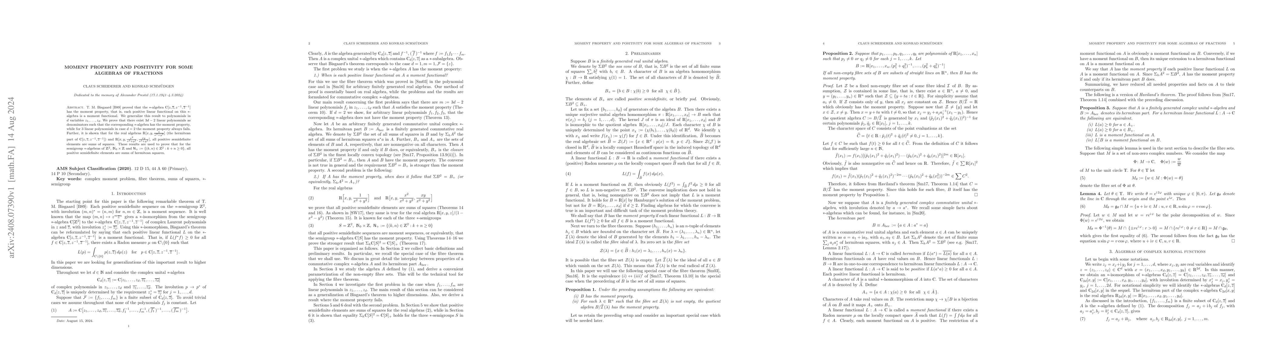Thumbnail for Moment property and positivity for some algebras of fractions