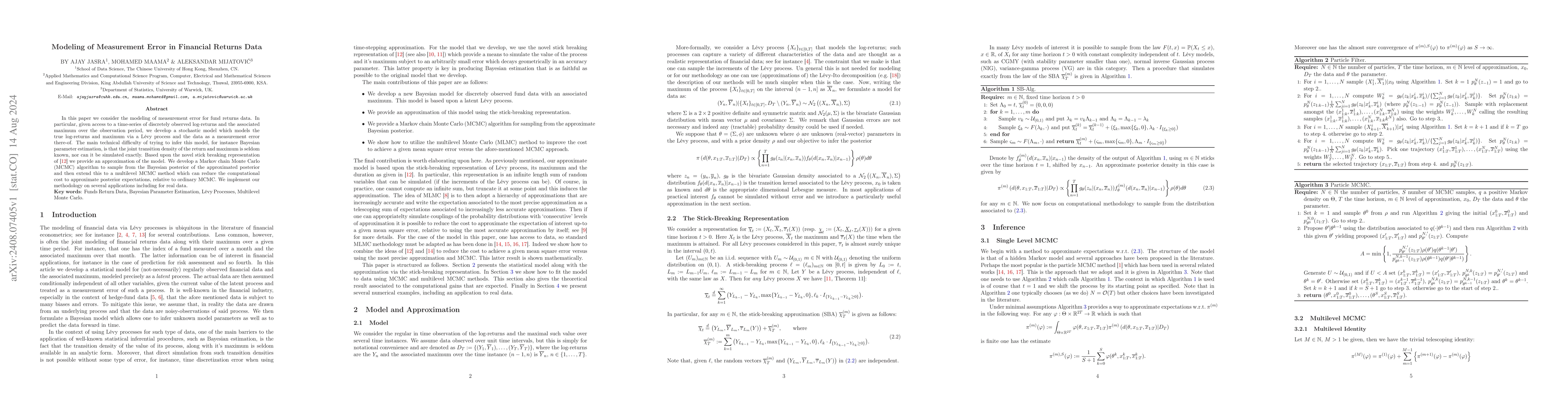 Thumbnail for Modeling of Measurement Error in Financial Returns Data