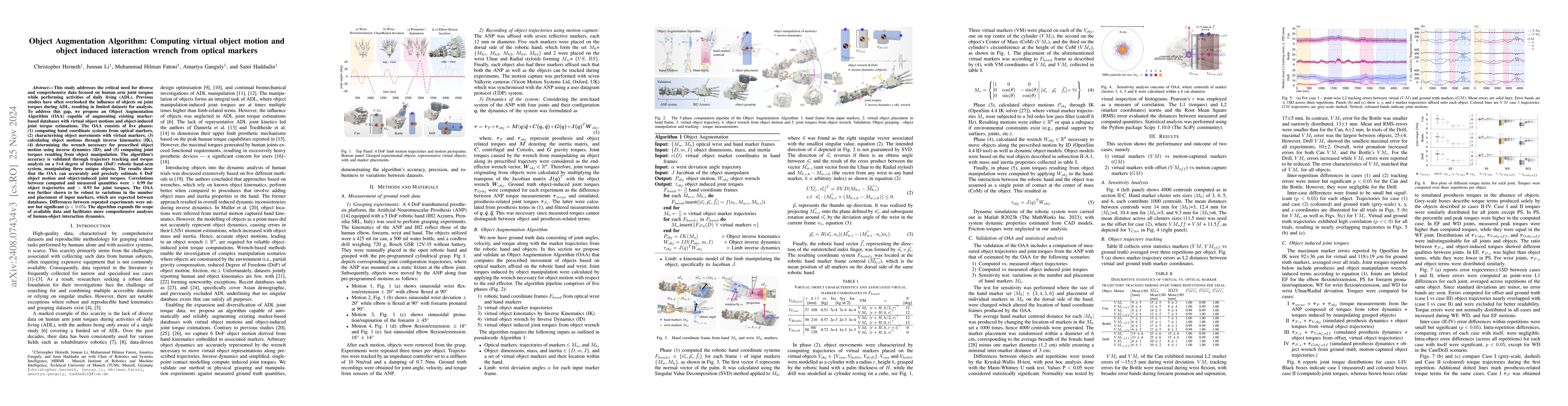 Thumbnail for Object Augmentation Algorithm: Computing virtual object motion and
  object induced interaction wrench from optical markers