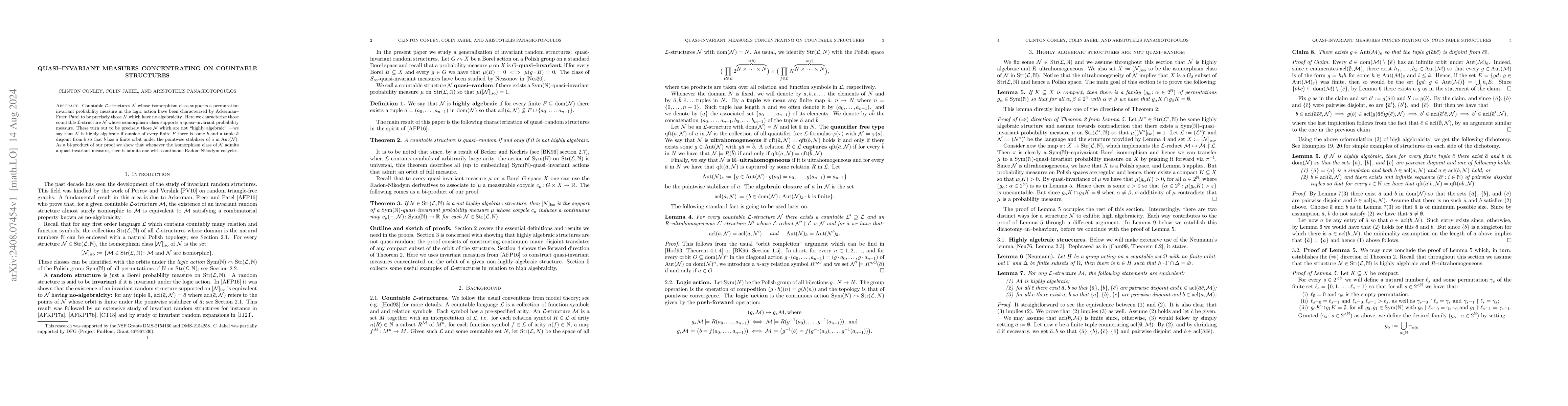Thumbnail for Quasi-invariant measures concentrating on countable structures