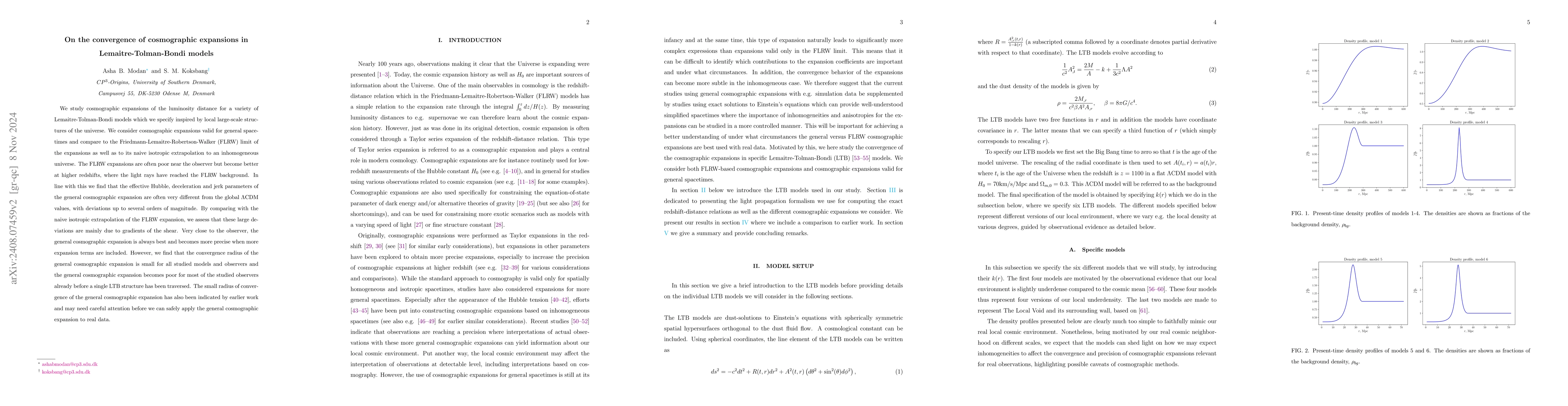 Thumbnail for On the convergence of cosmographic expansions in Lemaitre-Tolman-Bondi
  models