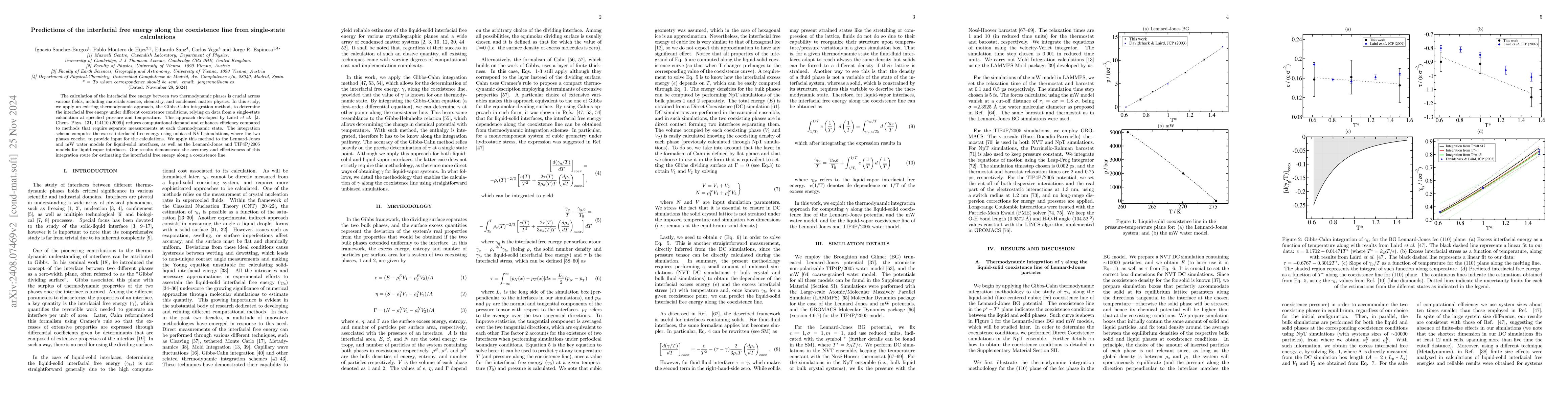 Thumbnail for Predictions of the interfacial free energy along the coexistence line
  from single-state calculations