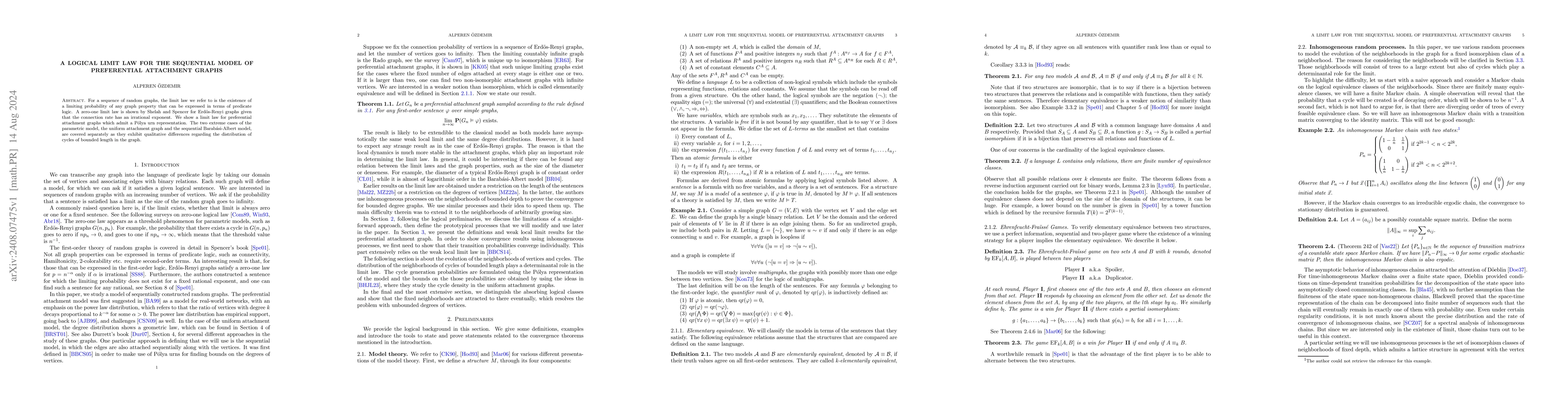Thumbnail for A logical limit law for the sequential model of preferential attachment
  graphs