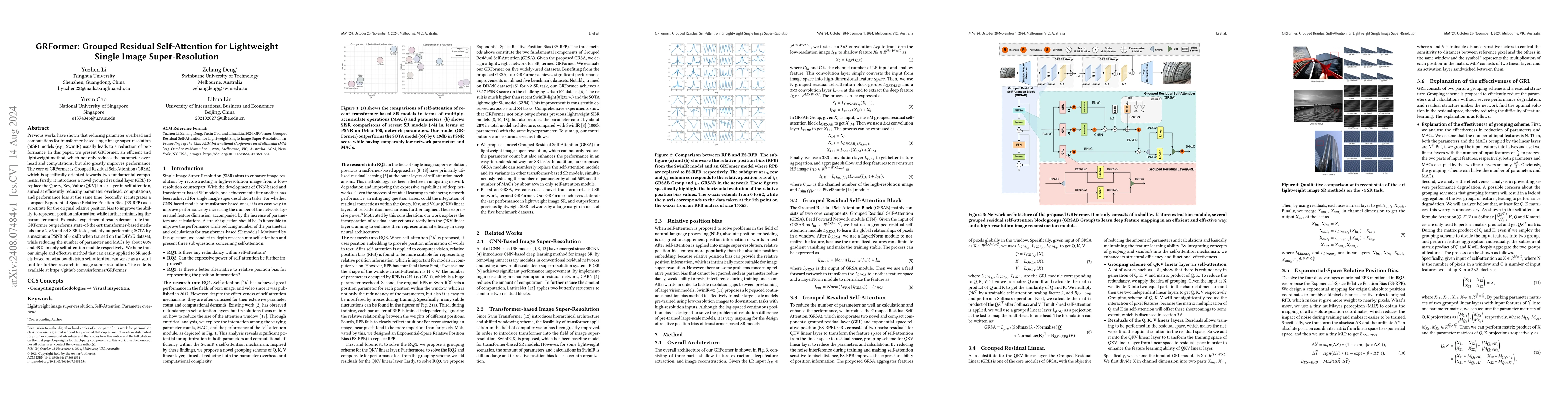 Thumbnail for GRFormer: Grouped Residual Self-Attention for Lightweight Single Image
  Super-Resolution