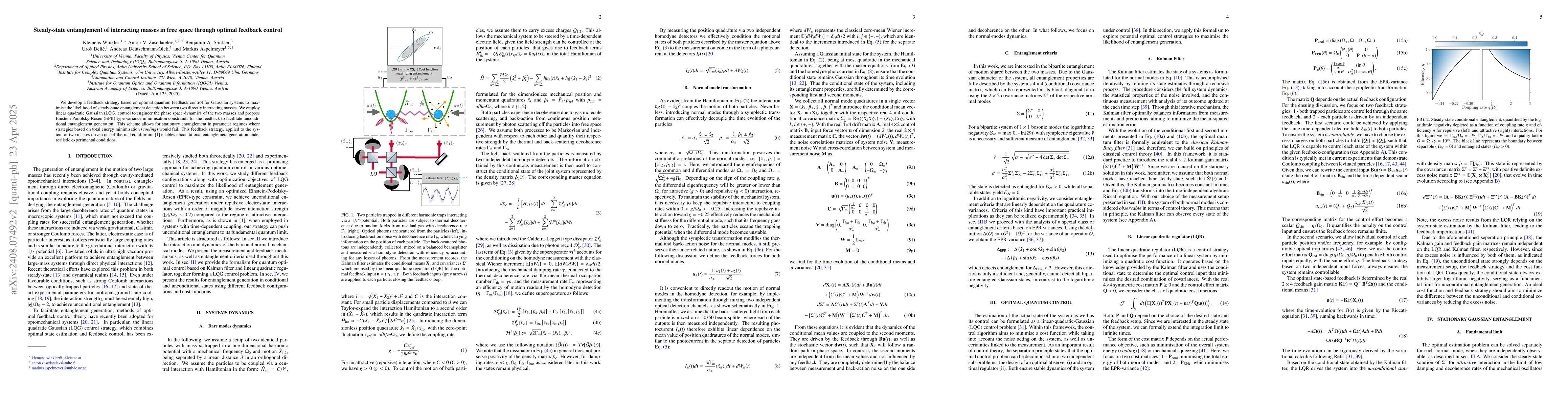 Thumbnail for Steady-state entanglement of interacting masses in free space through
  optimal feedback control