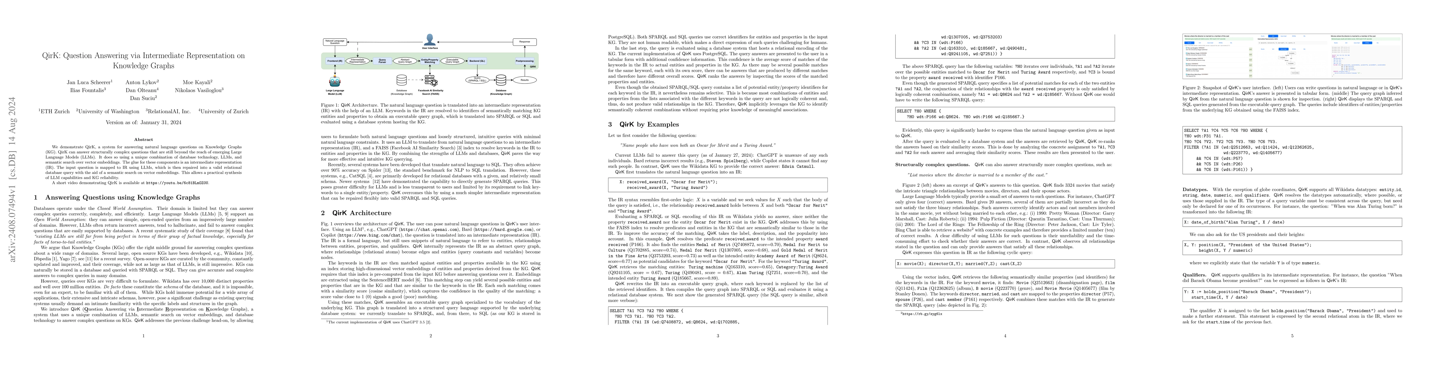 Thumbnail for QirK: Question Answering via Intermediate Representation on Knowledge
  Graphs