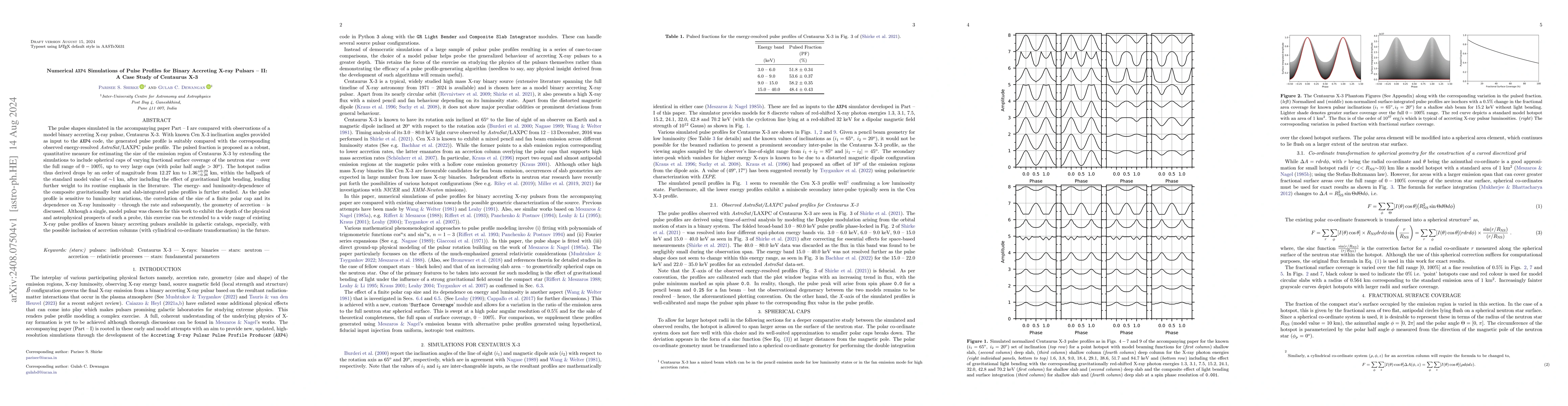Thumbnail for Numerical $\texttt{AXP4}$ Simulations of Pulse Profiles for Binary
  Accreting X-ray Pulsars $-$ II: A Case Study of Centaurus X-3