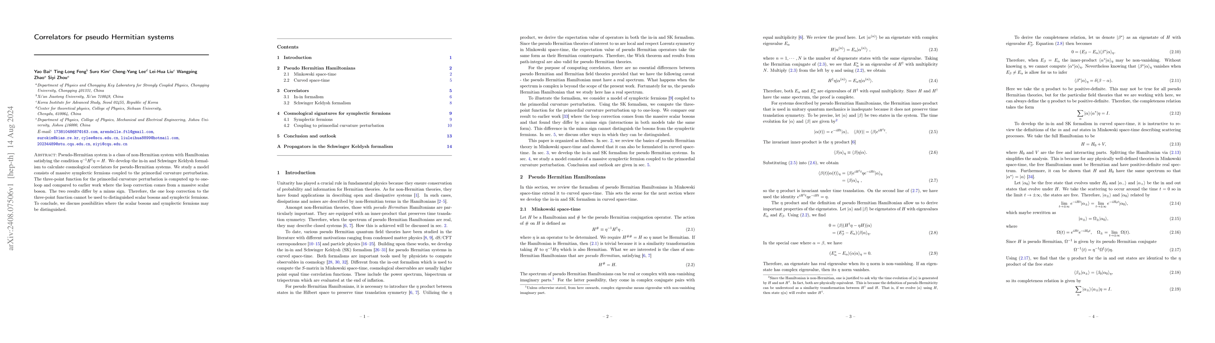 Thumbnail for Correlators for pseudo Hermitian systems