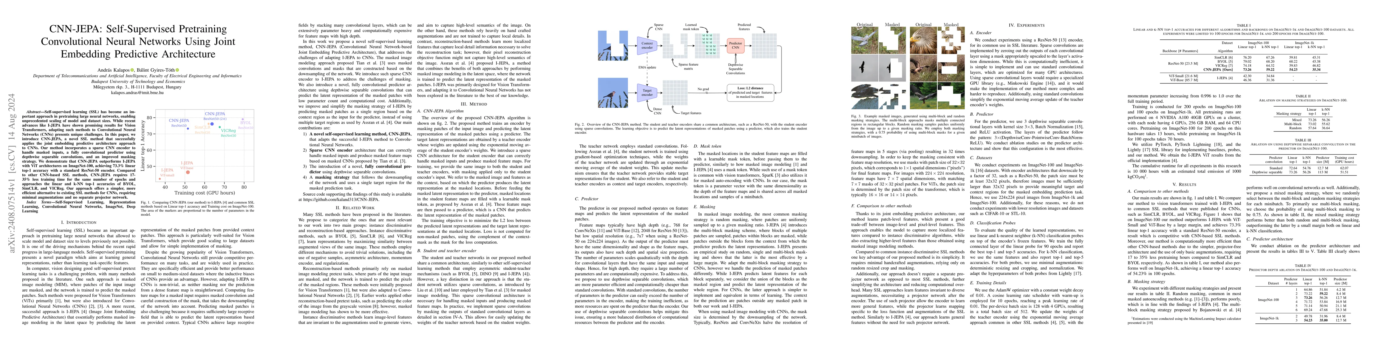 Thumbnail for CNN-JEPA: Self-Supervised Pretraining Convolutional Neural Networks
  Using Joint Embedding Predictive Architecture