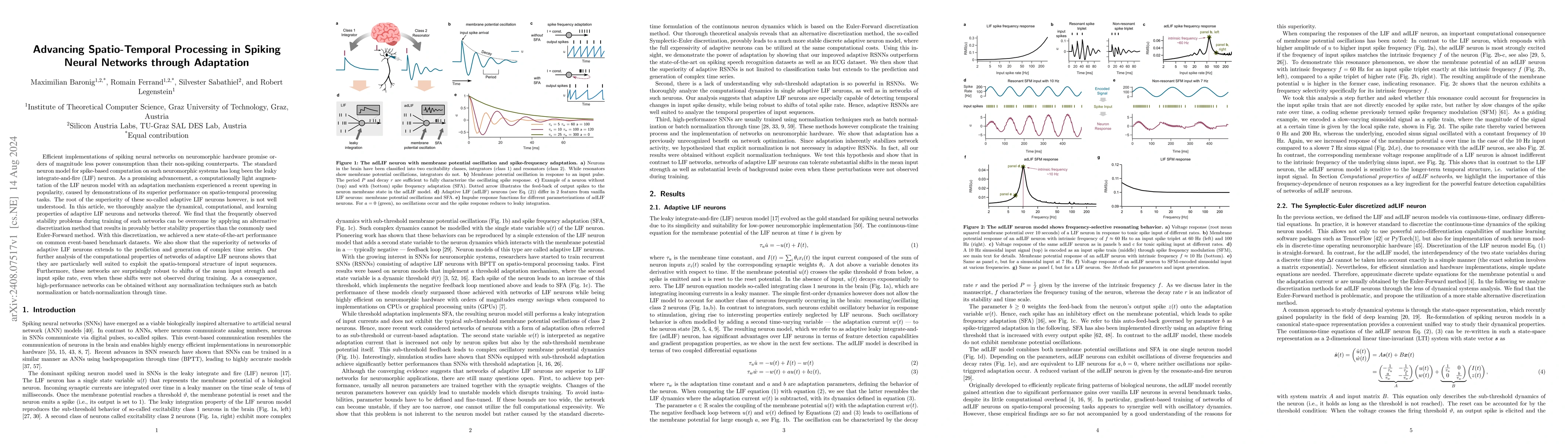 Thumbnail for Advancing Spatio-Temporal Processing in Spiking Neural Networks through
  Adaptation