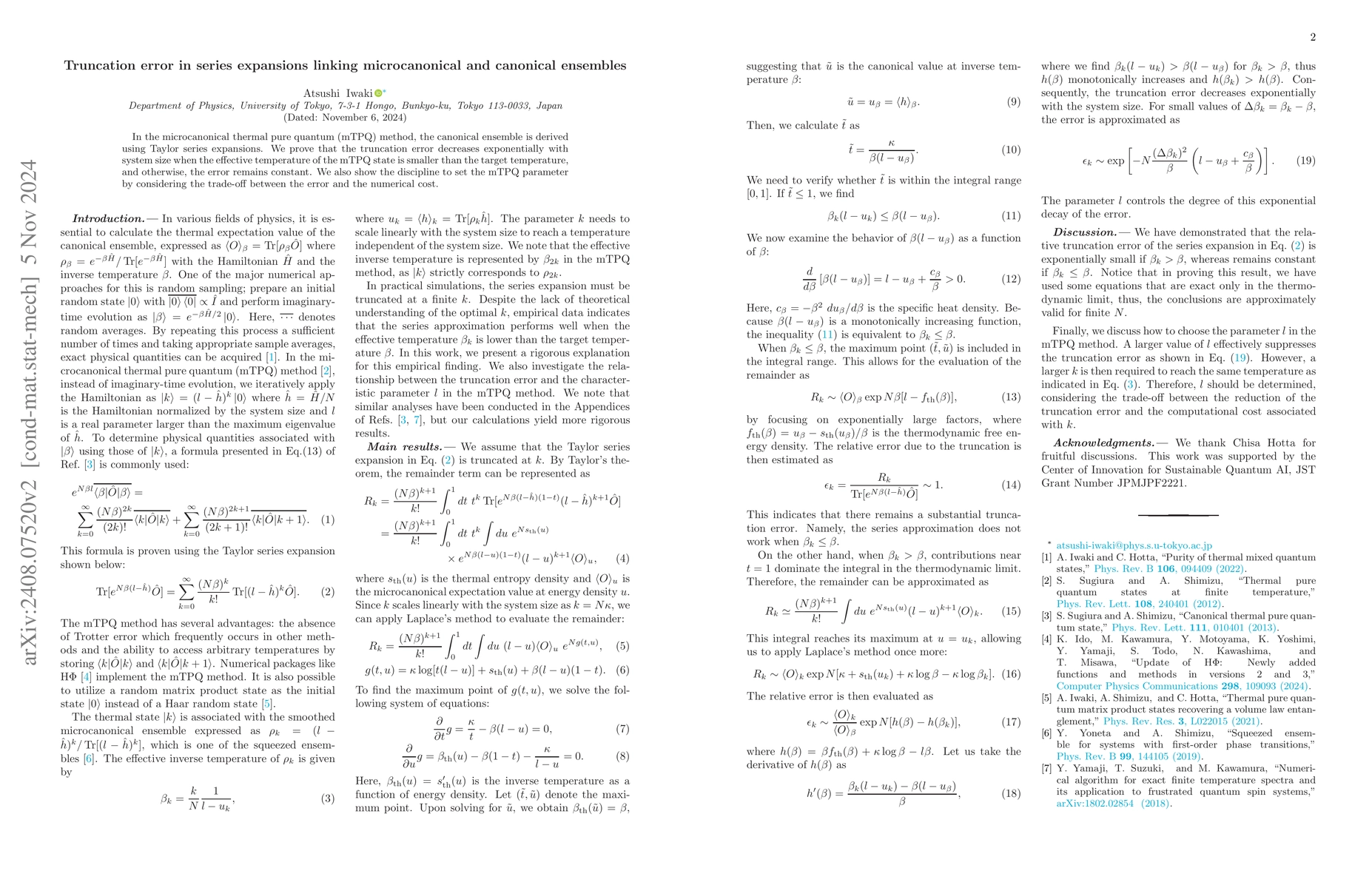 Thumbnail for Truncation error in series expansions linking microcanonical and
  canonical ensembles