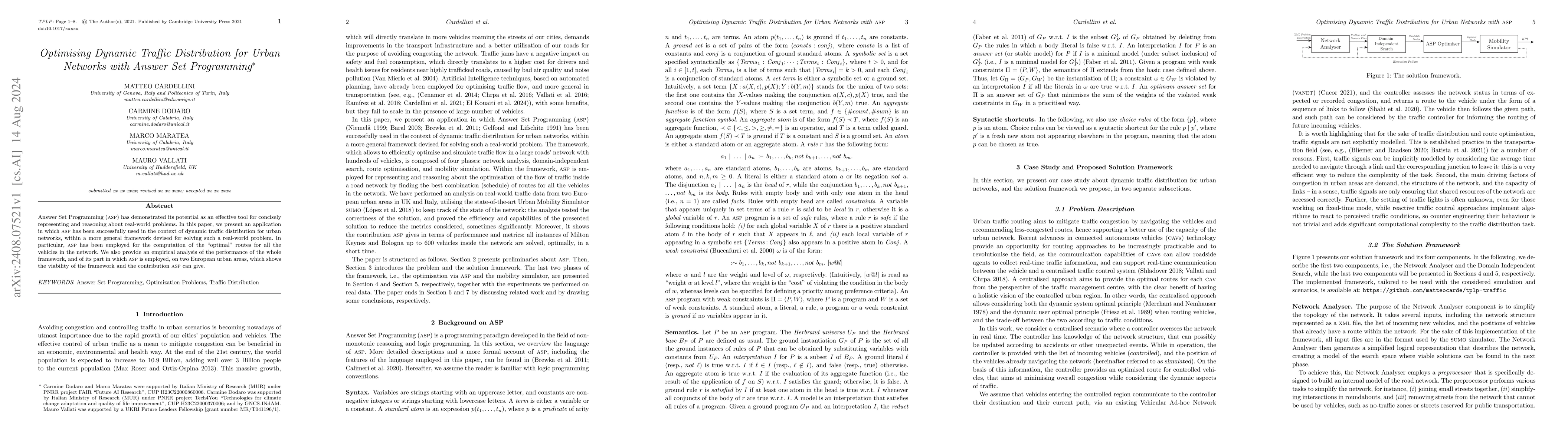 Thumbnail for Optimising Dynamic Traffic Distribution for Urban Networks with Answer
  Set Programming