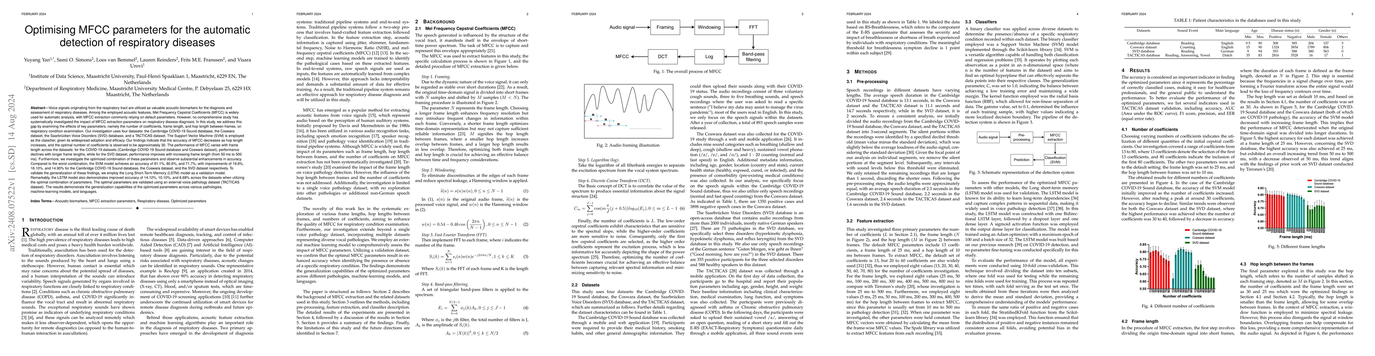 Thumbnail for Optimising MFCC parameters for the automatic detection of respiratory
  diseases