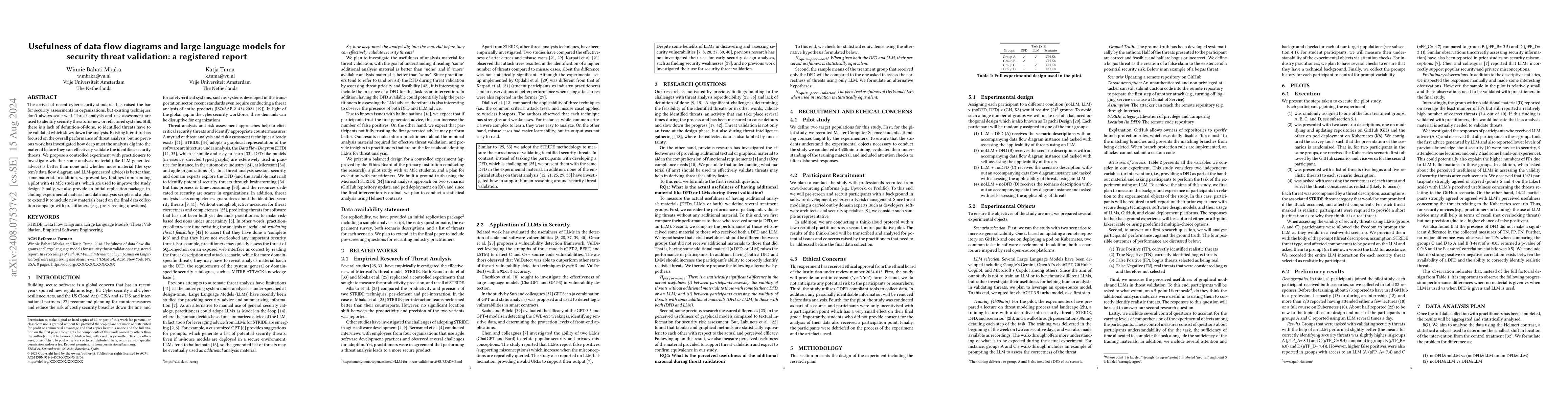 Thumbnail for Usefulness of data flow diagrams and large language models for security
  threat validation: a registered report