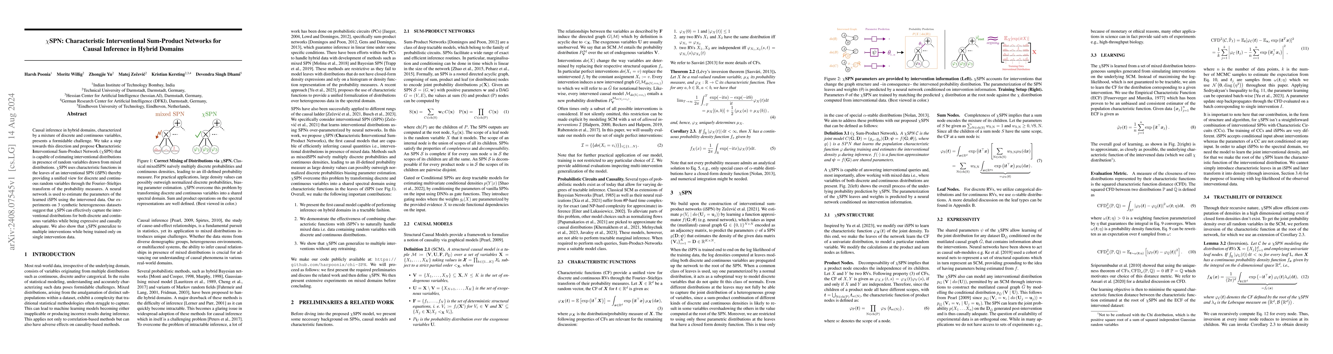 Thumbnail for $χ$SPN: Characteristic Interventional Sum-Product Networks for Causal
  Inference in Hybrid Domains