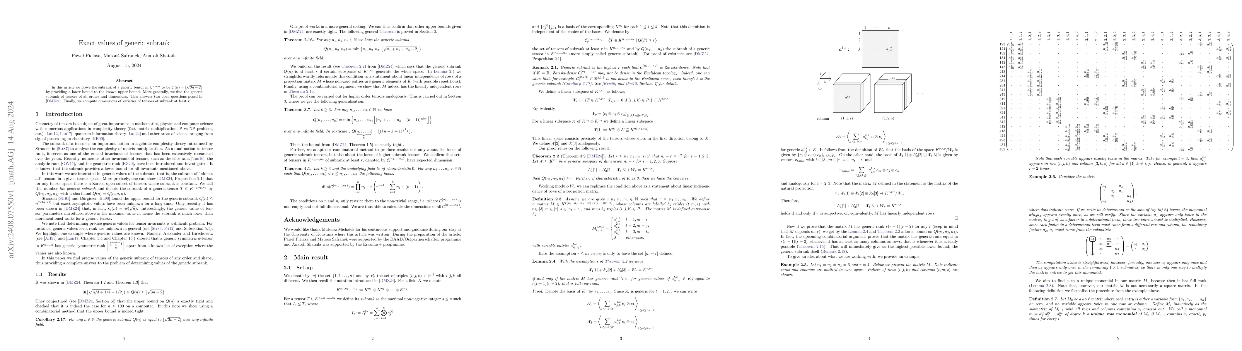 Thumbnail for Exact values of generic subrank