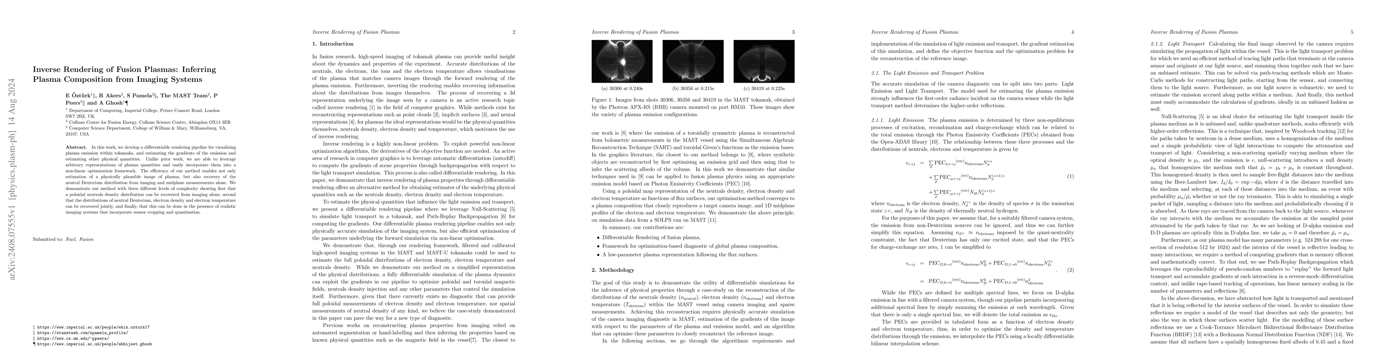 Thumbnail for Inverse Rendering of Fusion Plasmas: Inferring Plasma Composition from
  Imaging Systems