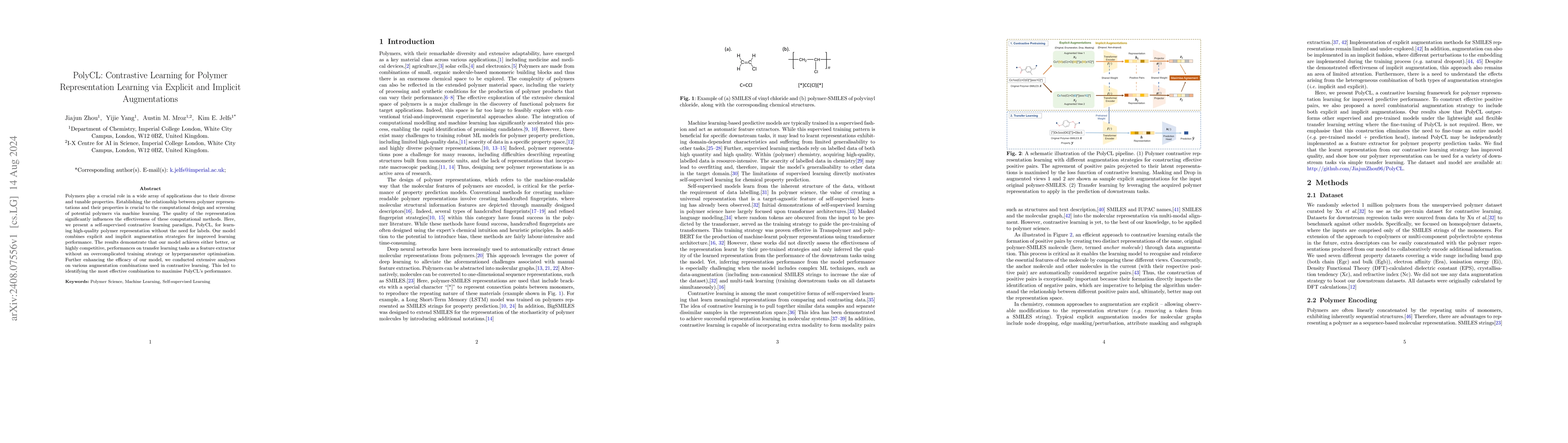 Thumbnail for PolyCL: Contrastive Learning for Polymer Representation Learning via
  Explicit and Implicit Augmentations