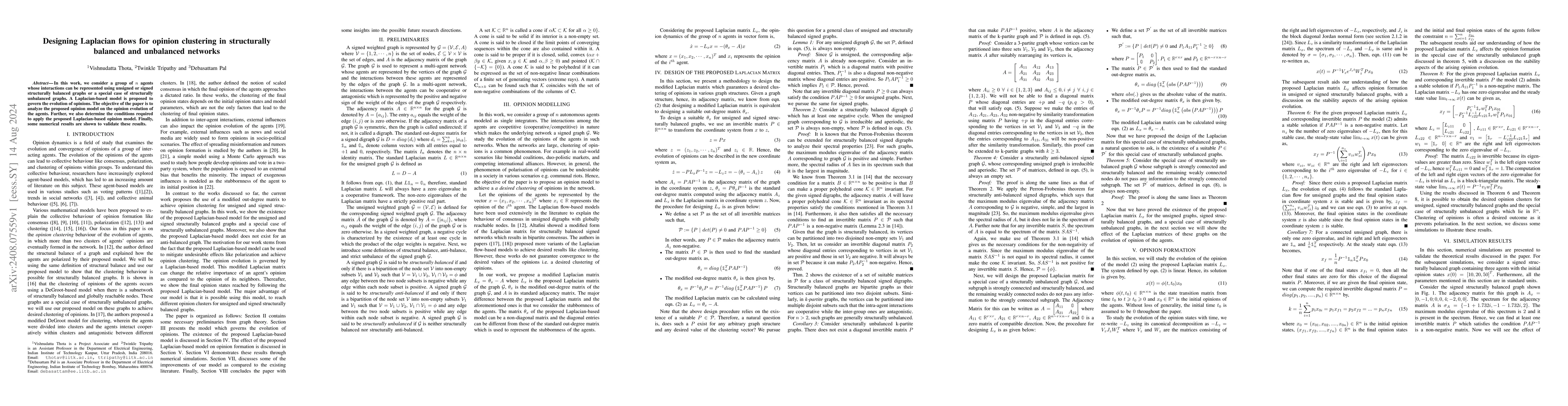 Thumbnail for Designing Laplacian flows for opinion clustering in structurally
  balanced and unbalanced networks