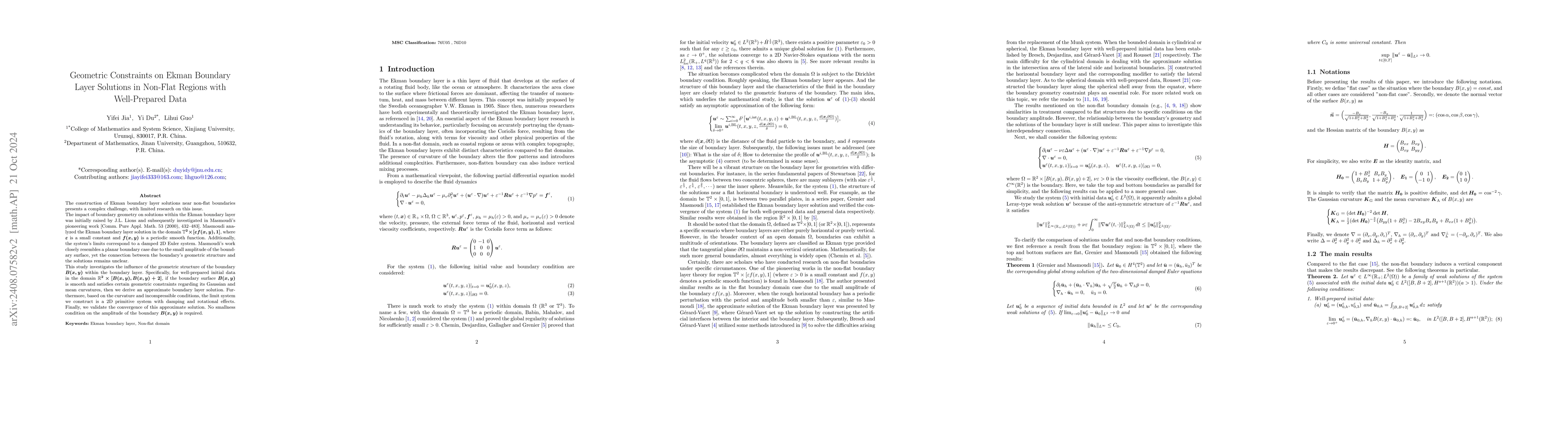 Thumbnail for Geometric constraints on Ekman boundary layer solutions in non-flat
  regions with well-prepared data