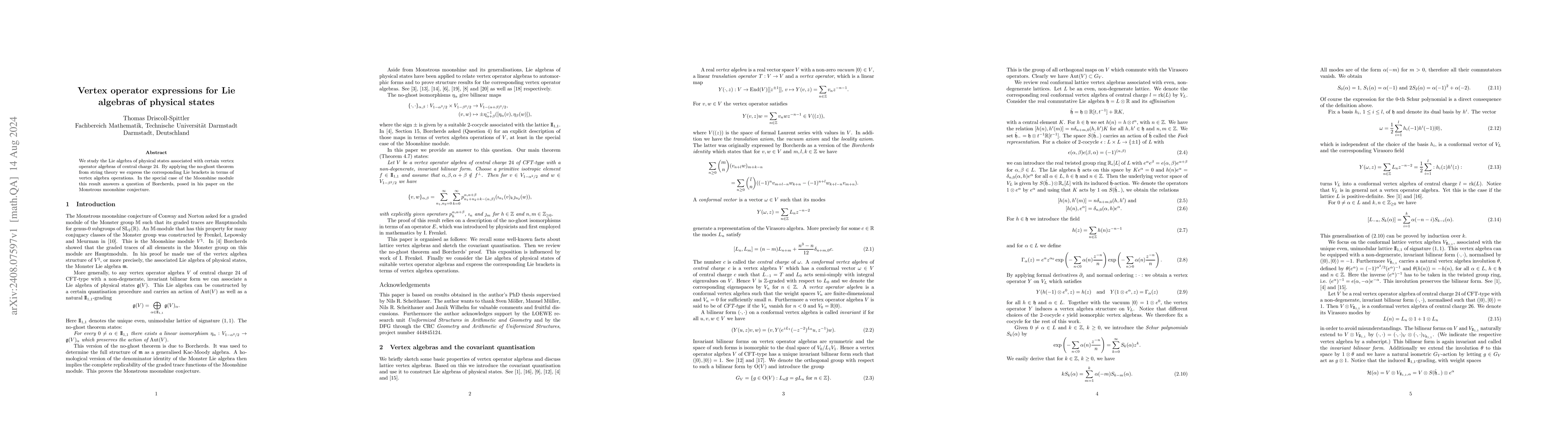Thumbnail for Vertex operator expressions for Lie algebras of physical states