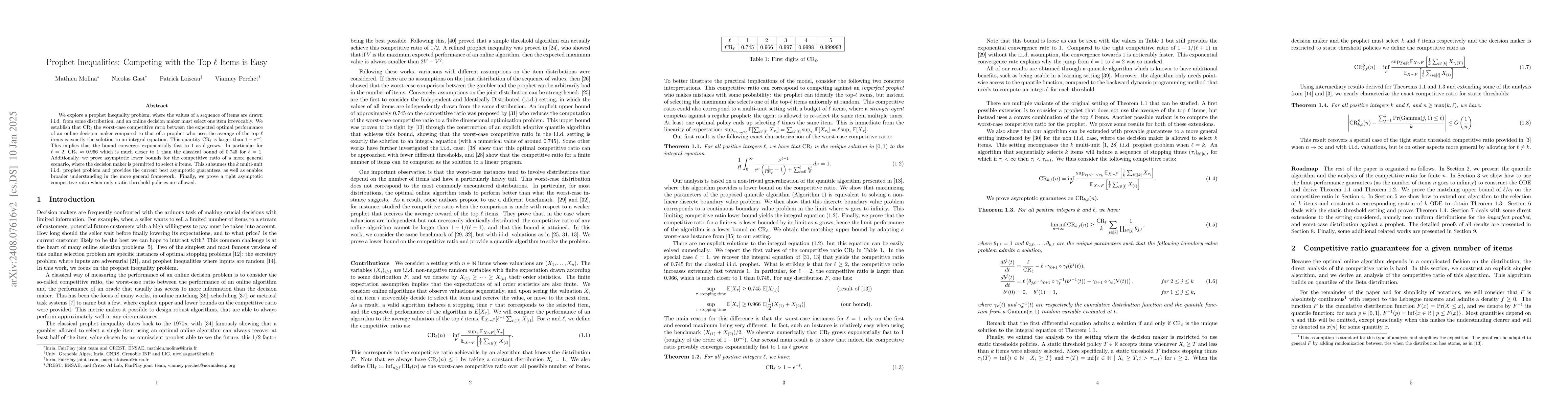 Thumbnail for Prophet Inequalities: Competing with the Top $\ell$ Items is Easy