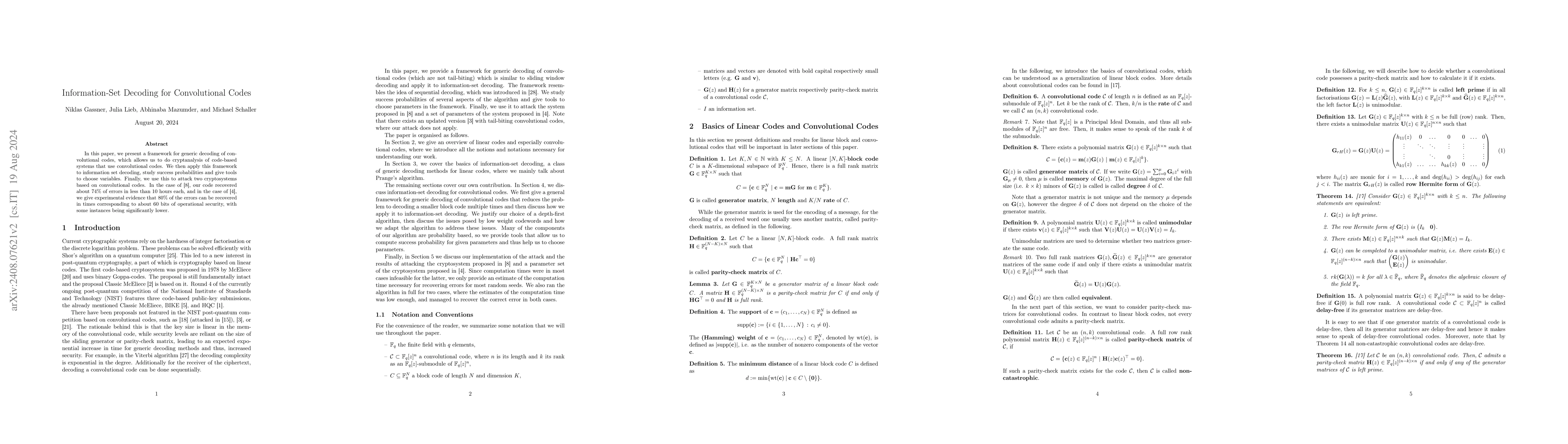 Thumbnail for Information-Set Decoding for Convolutional Codes