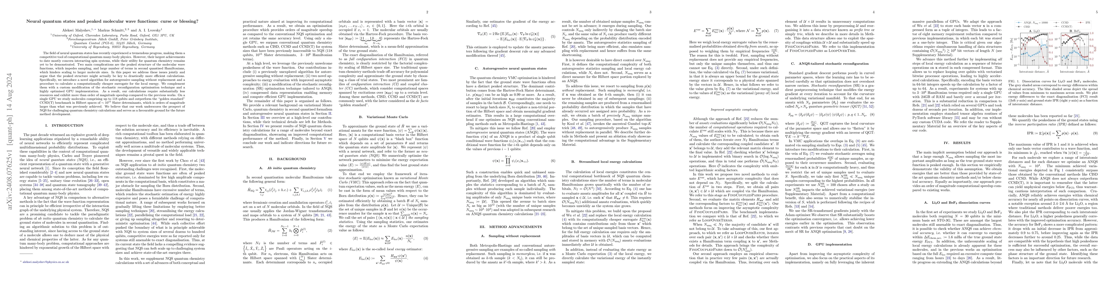 Thumbnail for Neural Quantum States and Peaked Molecular Wave Functions: Curse or
  Blessing?