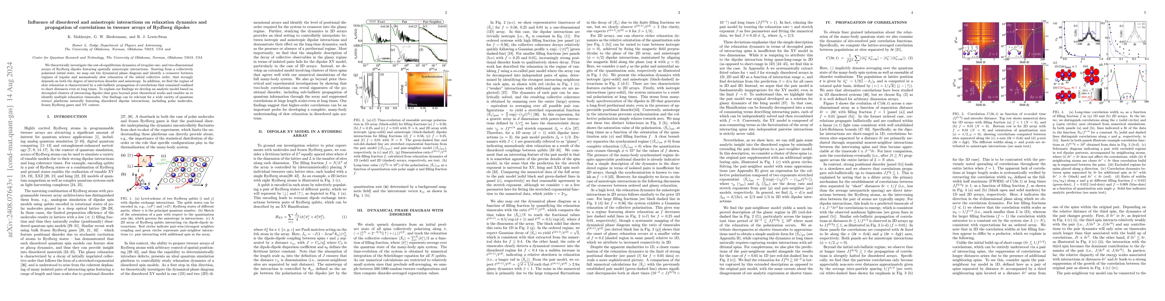Thumbnail for Influence of disordered and anisotropic interactions on relaxation
  dynamics and propagation of correlations in tweezer arrays of Rydberg dipoles