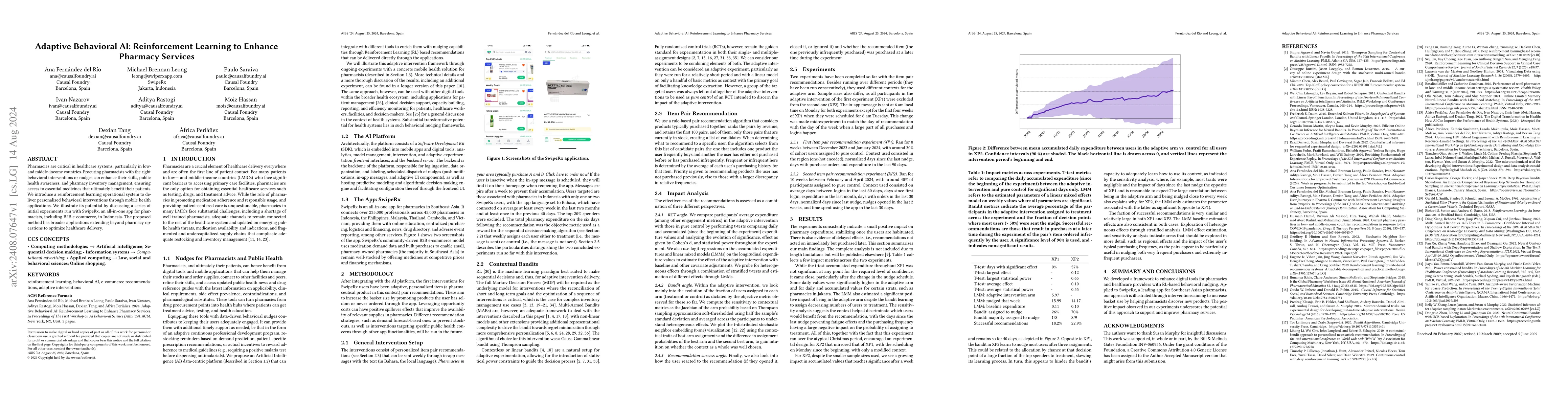 Thumbnail for Adaptive Behavioral AI: Reinforcement Learning to Enhance Pharmacy
  Services