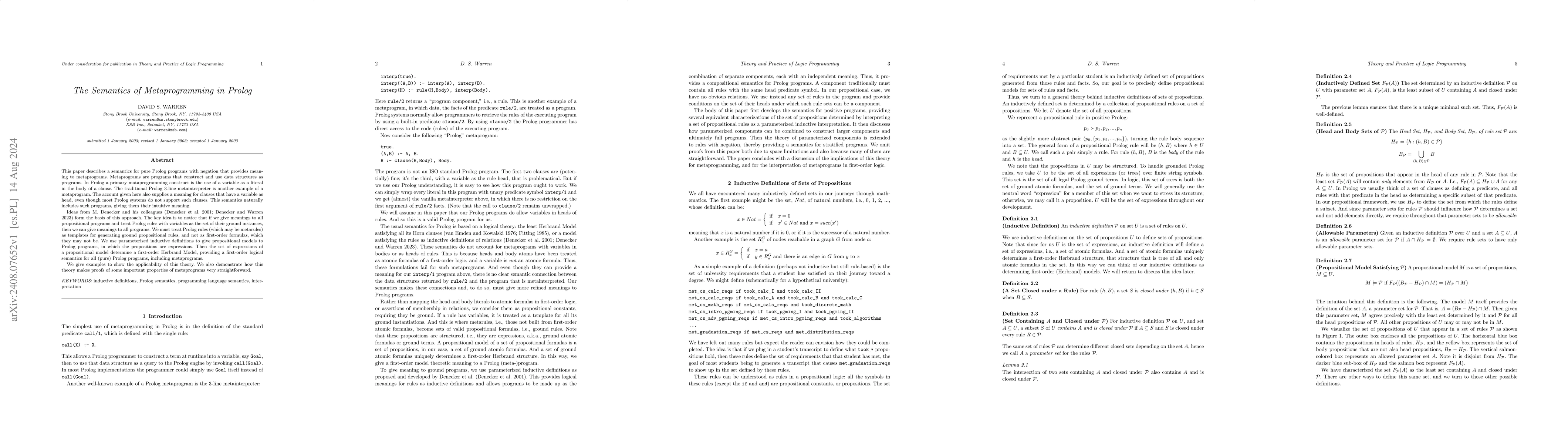 Thumbnail for The Semantics of Metapropramming in Prolog