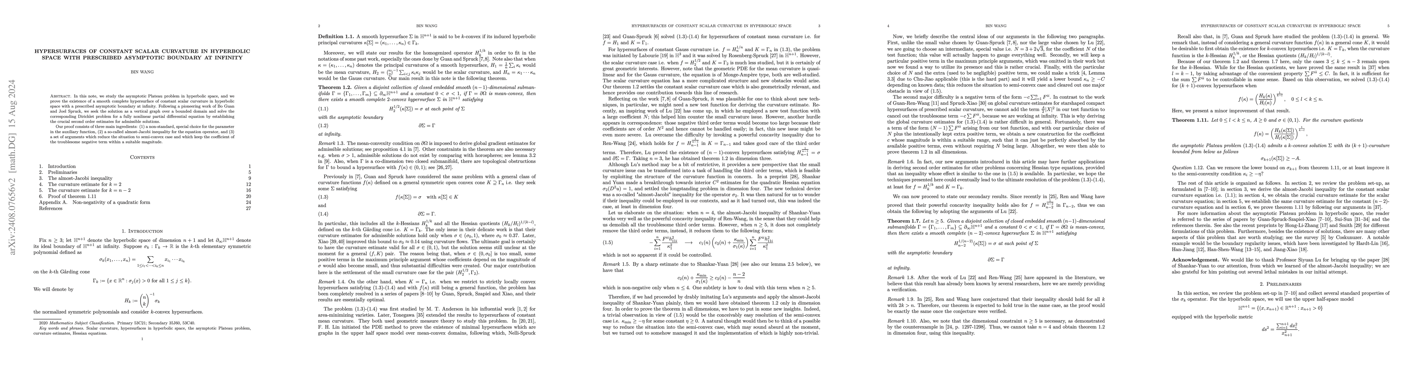 Thumbnail for Hypersurfaces of constant scalar curvature in hyperbolic space with
  prescribed asymptotic boundary at infinity