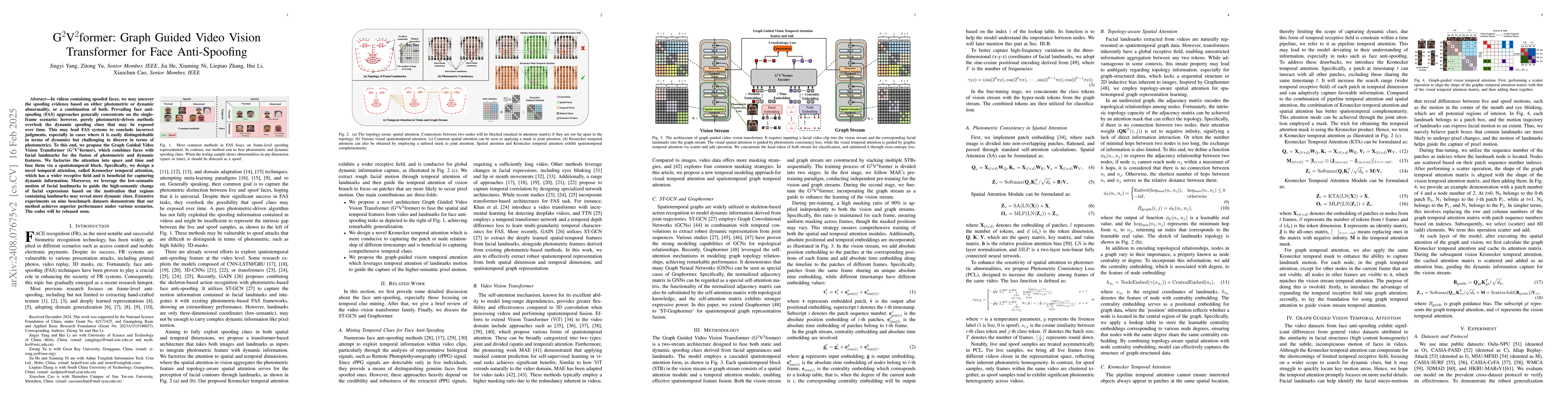 Thumbnail for G$^2$V$^2$former: Graph Guided Video Vision Transformer for Face
  Anti-Spoofing