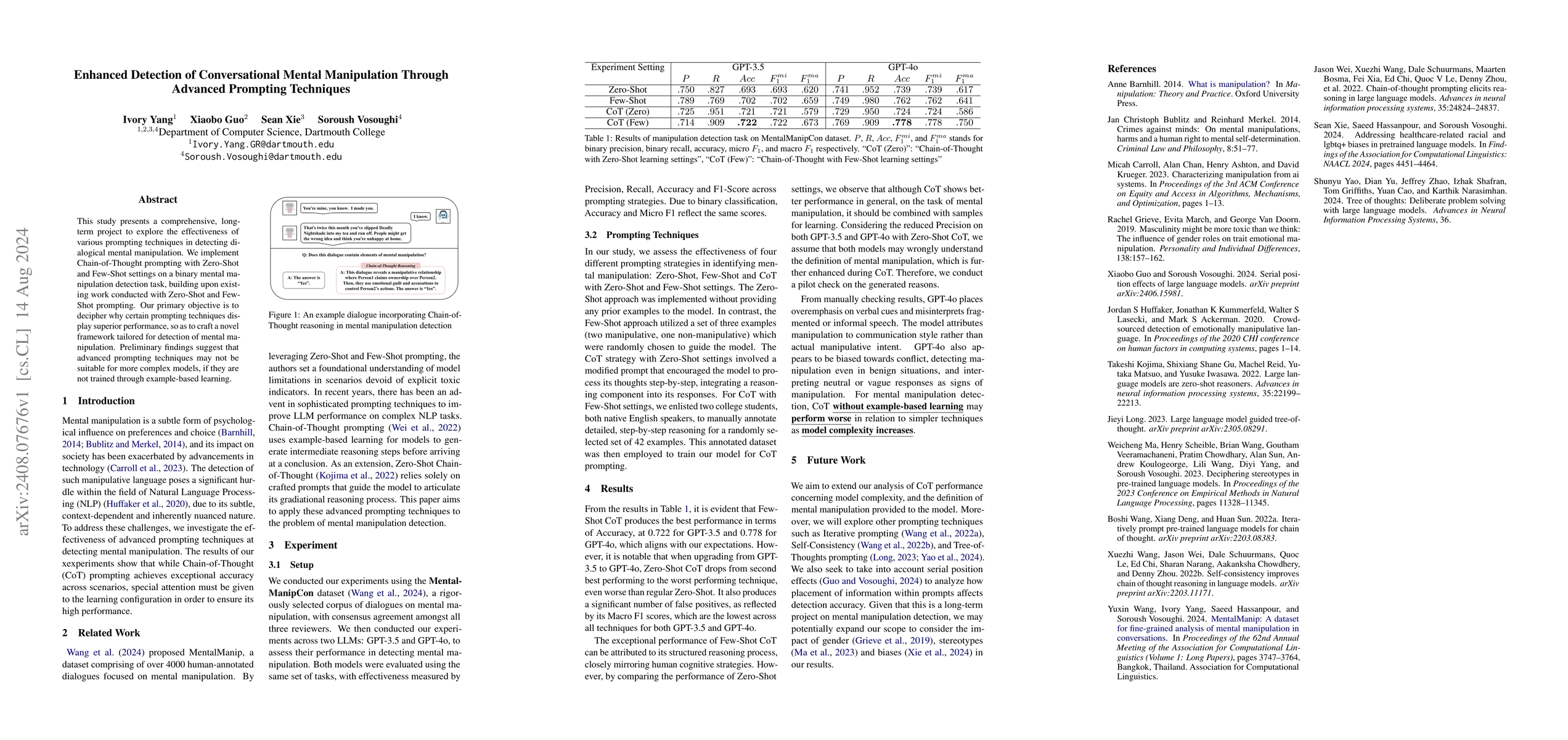 Thumbnail for Enhanced Detection of Conversational Mental Manipulation Through
  Advanced Prompting Techniques