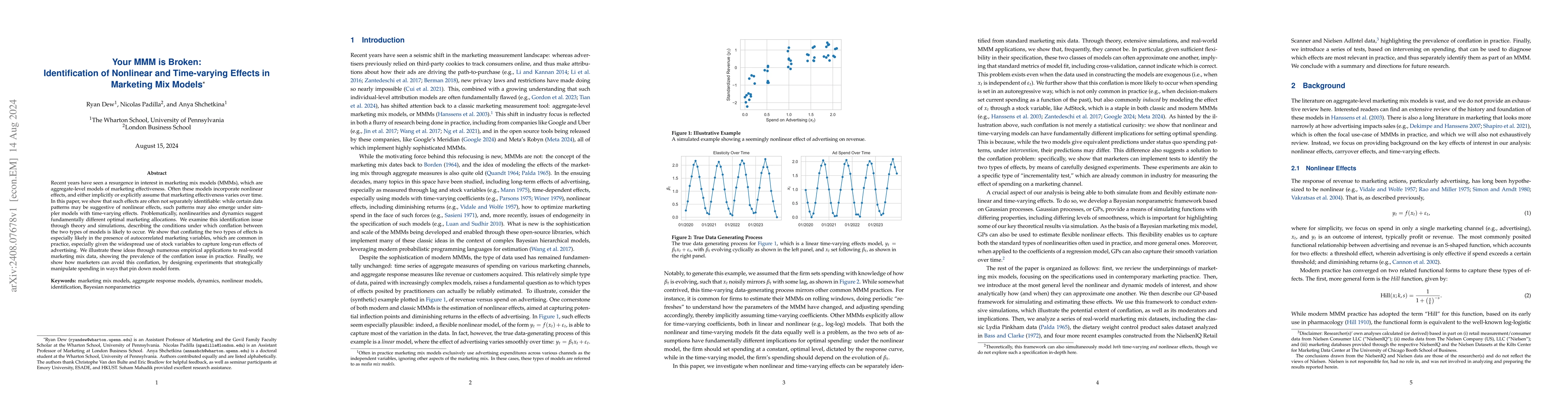 Thumbnail for Your MMM is Broken: Identification of Nonlinear and Time-varying Effects
  in Marketing Mix Models