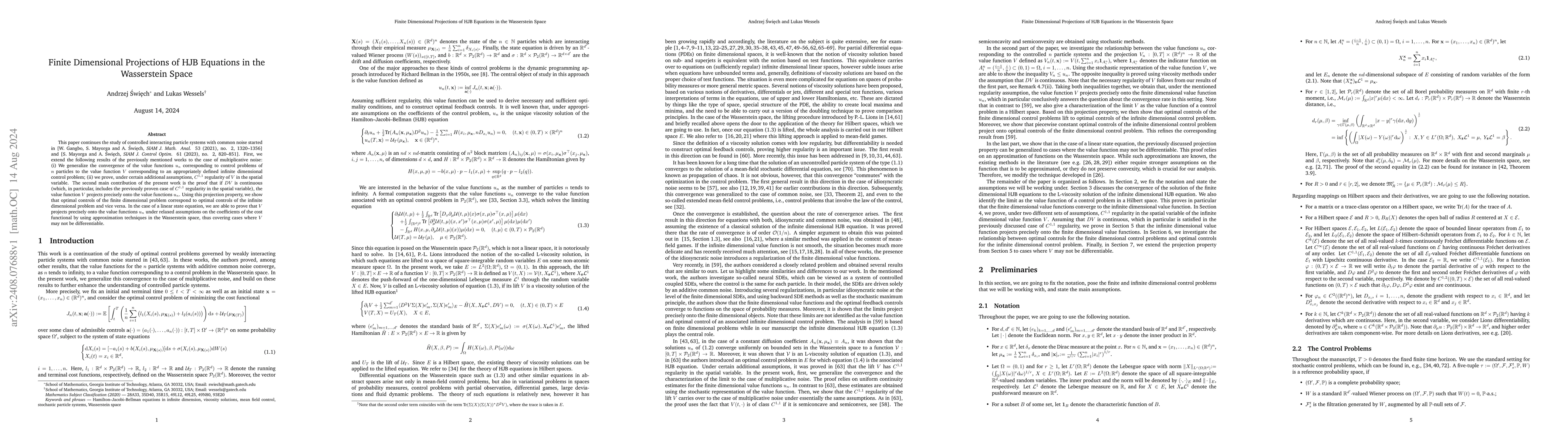 Thumbnail for Finite Dimensional Projections of HJB Equations in the Wasserstein Space
