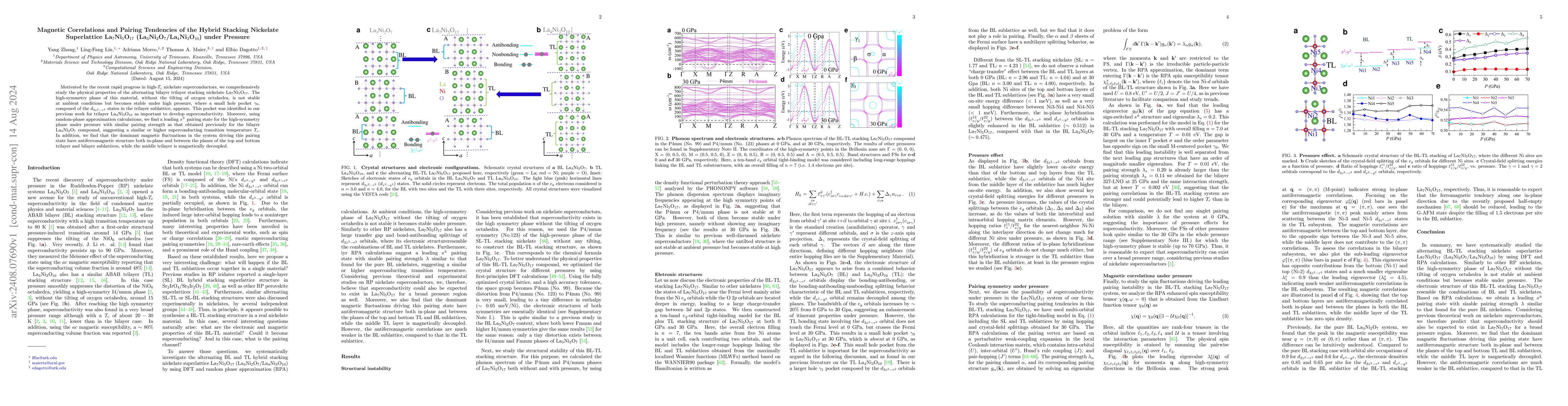 Thumbnail for Magnetic Correlations and Pairing Tendencies of the Hybrid Stacking
  Nickelate Superlattice La$_7$Ni$_5$O$_{17}$
  (La$_3$Ni$_2$O$_7$/La$_4$Ni$_3$O$_{10}$) under Pressure